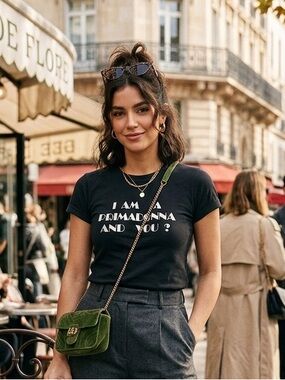 BNWT Olympia Le-Tan Graphic Slogan Short-Sleeve Tee in Black